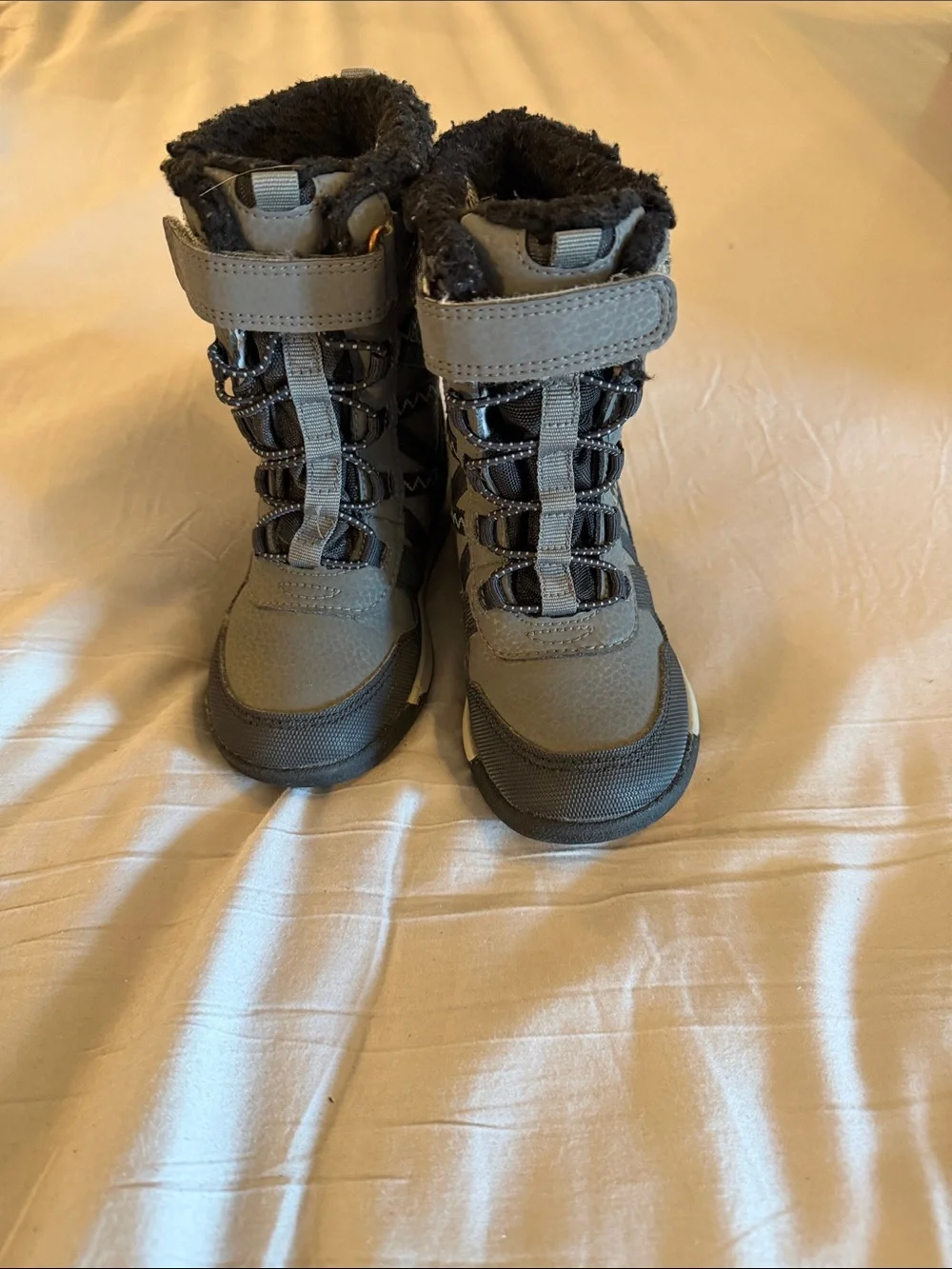Merrell Kids Gray and Black Insulated Winter Boots with Faux-Fur Cuff